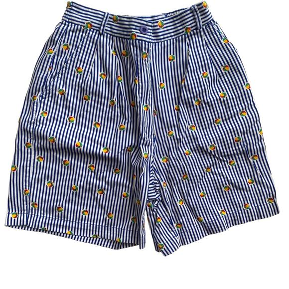 Vintage 90s Preppy Preston & York Sport High Waisted Blue White Striped Shorts - Picture 1 of 4